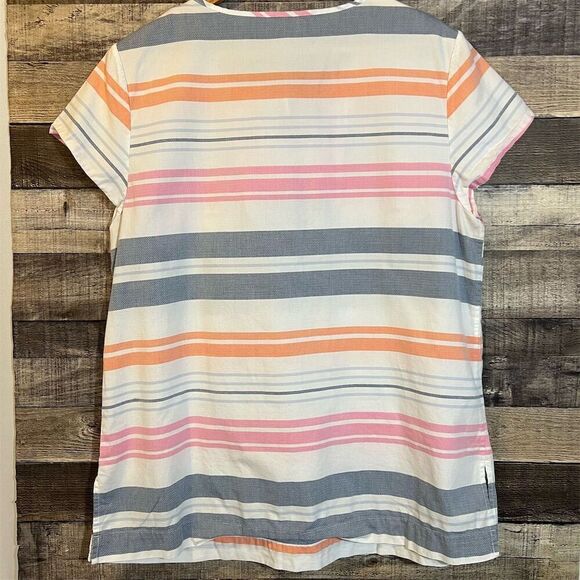 Tommy Bahama Women's Striped Cotton Blouse Size L Coastal Short Sleeve - Picture 2 of 5